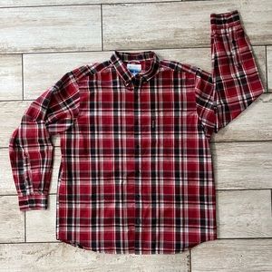 Columbia Shirt Adult XL Red Black White Plaid Casual Long Sleeve Button Up Mens